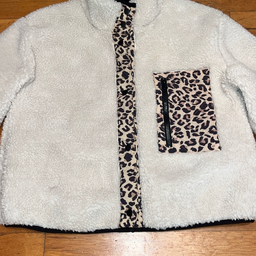 Rails Cream Teddy Jacket with Leopard Trim - Picture 6 of 16